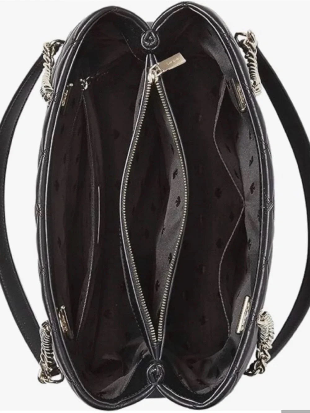 NWT kate spade Natalia Black Quilted Leather  Handbag with Chain-Accent Straps